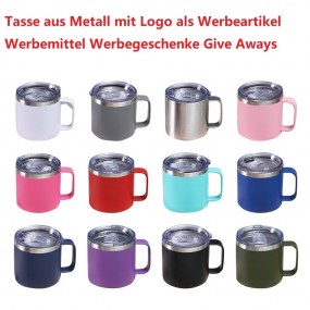 Tasse aus Metall mit Logo als Werbeartikel Werbemittel ...